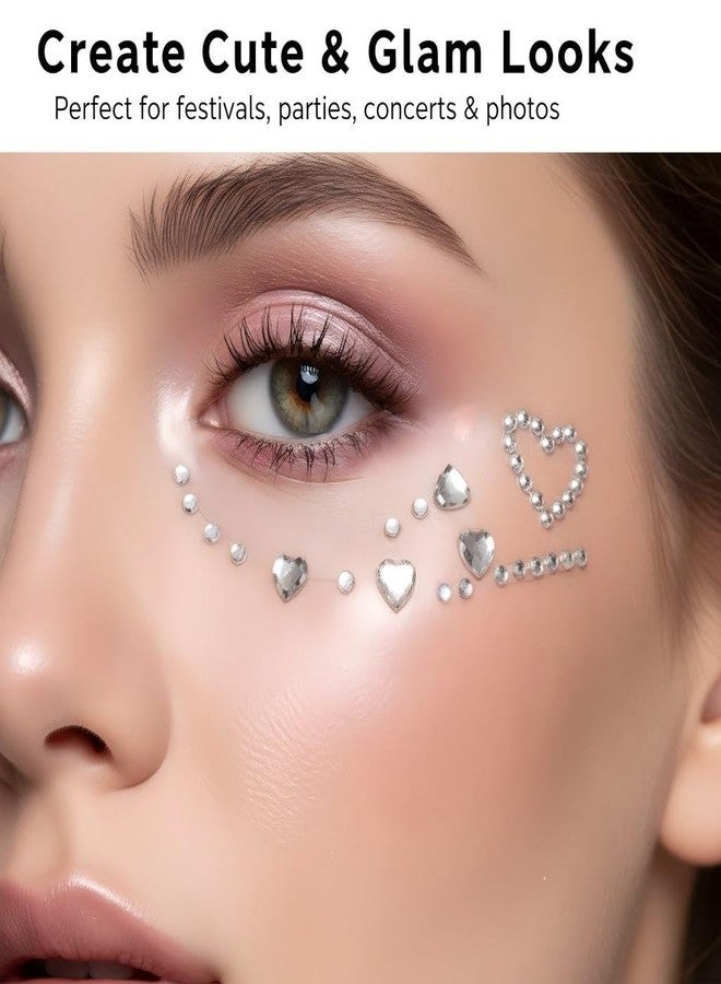 Dcoteh 7 Sheets Self-Adhesive Face Gems, 3D Heart & Star Rhinestone Stickers for Face, Hair, Nails, and DIY Crafts - Perfect for Kids, Girls, and Party Makeup (Pink, Silver, Pearl) - Image 3